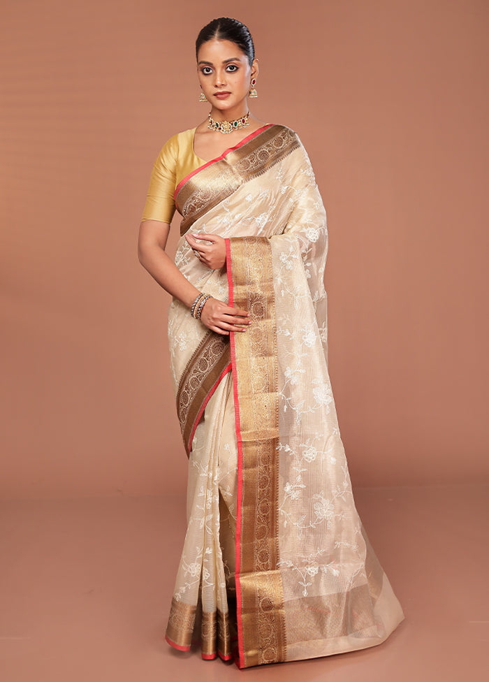 Cream Cotton Saree With Blouse Piece