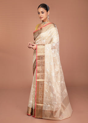 Cream Cotton Saree With Blouse Piece
