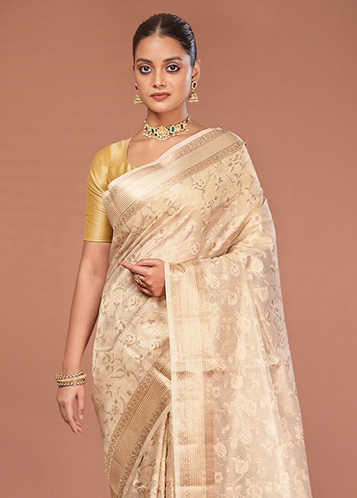 Cream Cotton Saree With Blouse Piece