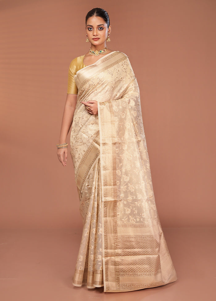 Cream Cotton Saree With Blouse Piece