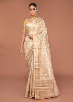 Cream Cotton Saree With Blouse Piece