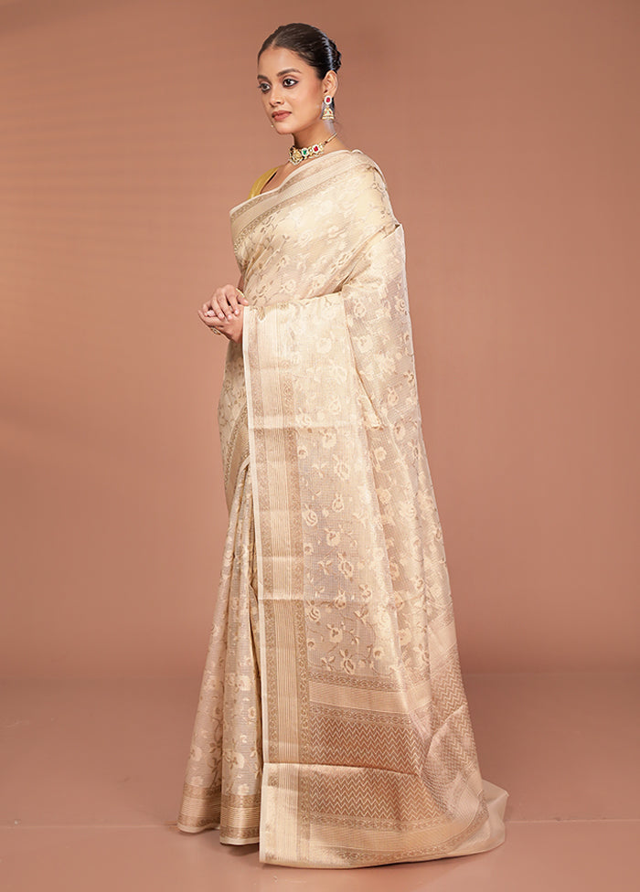 Cream Cotton Saree With Blouse Piece