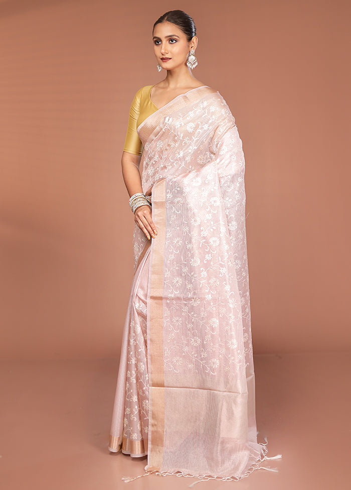 Pink Cotton Saree With Blouse Piece