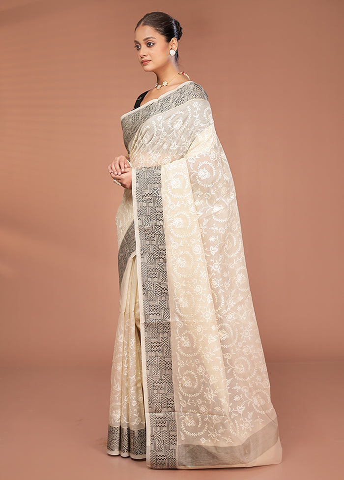 Cream Cotton Saree With Blouse Piece