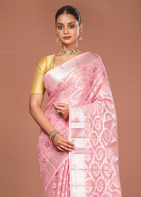 Pink Kora Silk Saree With Blouse Piece