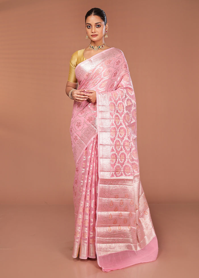 Pink Kora Silk Saree With Blouse Piece