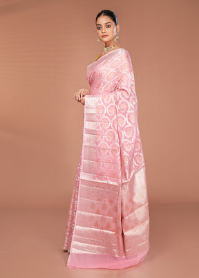 Pink Kora Silk Saree With Blouse Piece