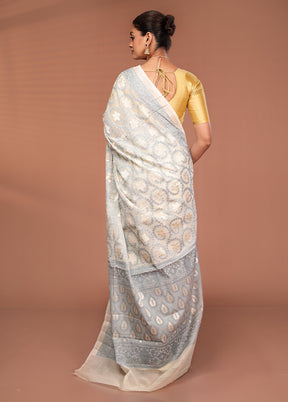 Cream Kora Silk Saree With Blouse Piece