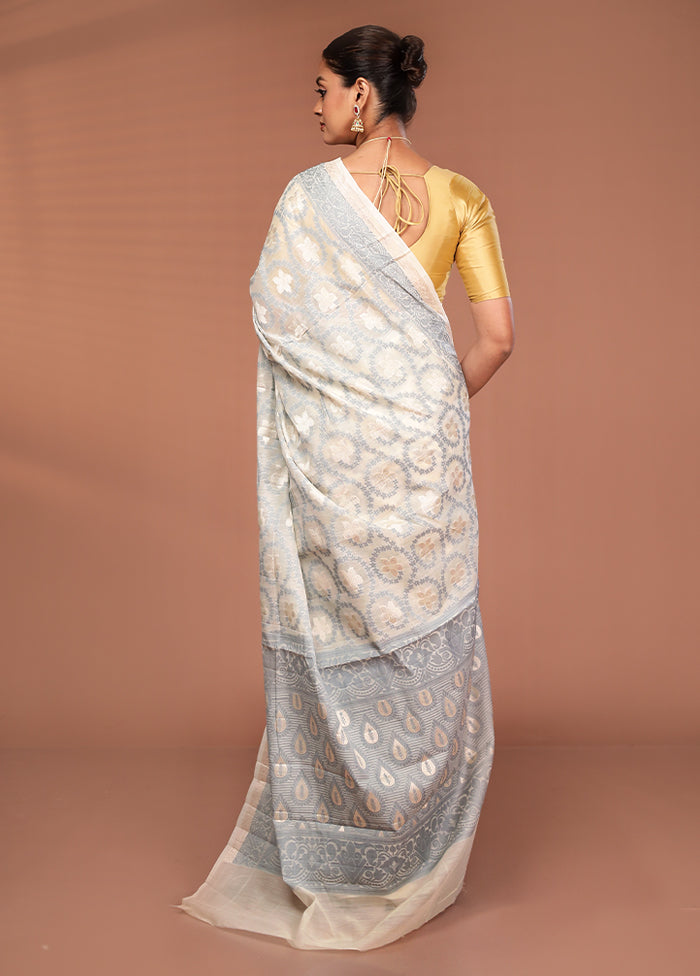 Cream Kora Silk Saree With Blouse Piece