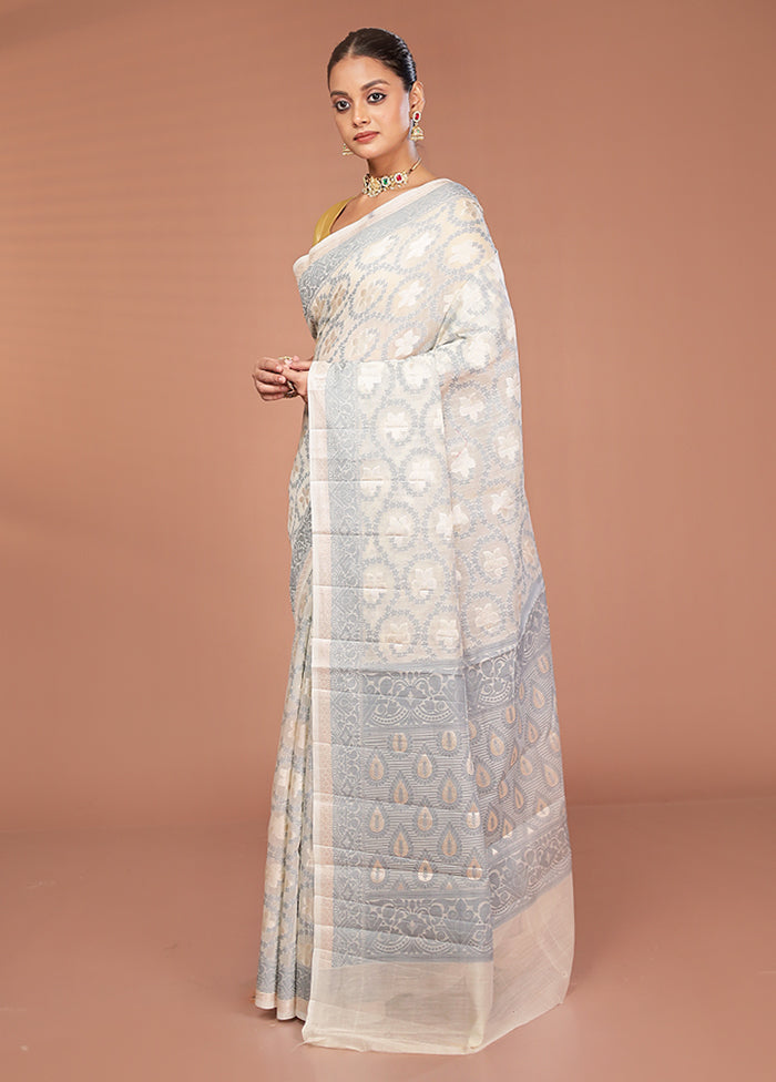 Cream Kora Silk Saree With Blouse Piece