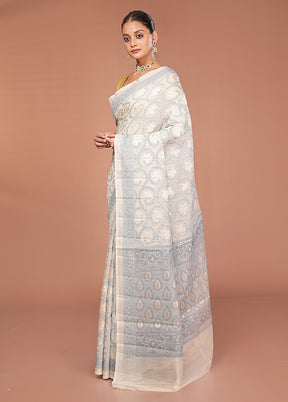 Cream Kora Silk Saree With Blouse Piece