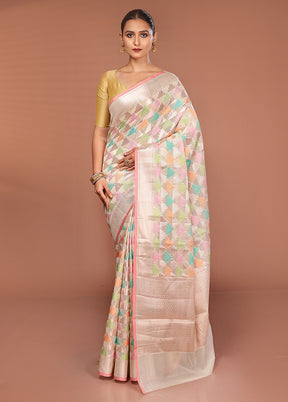 Pink Kora Silk Saree With Blouse Piece
