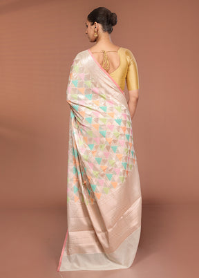 Pink Kora Silk Saree With Blouse Piece