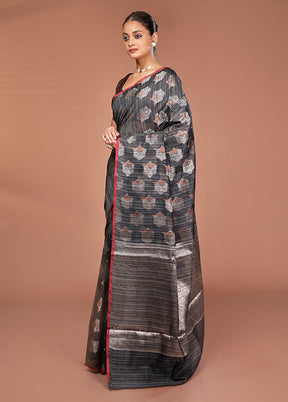 Black Kora Silk Saree With Blouse Piece