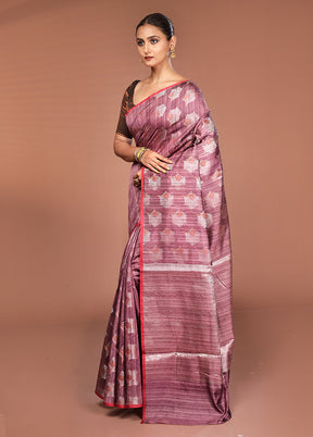 Purple Kora Silk Saree With Blouse Piece