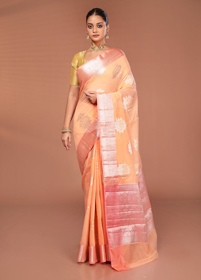 Pink Kora Silk Saree With Blouse Piece