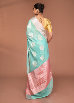 Blue Kora Silk Saree With Blouse Piece