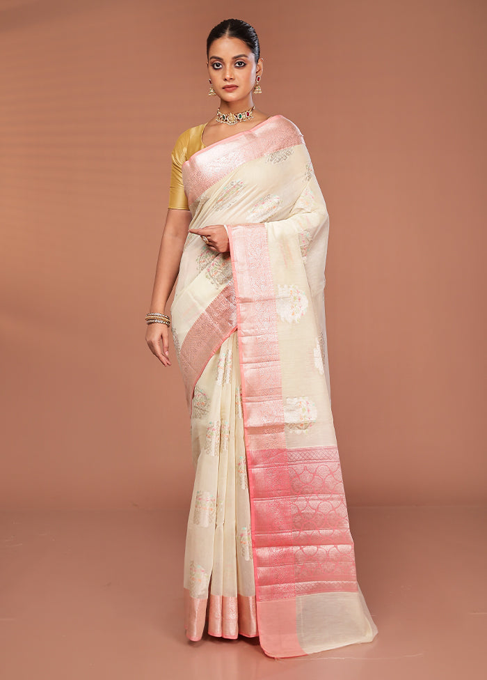 Cream Kora Silk Saree With Blouse Piece