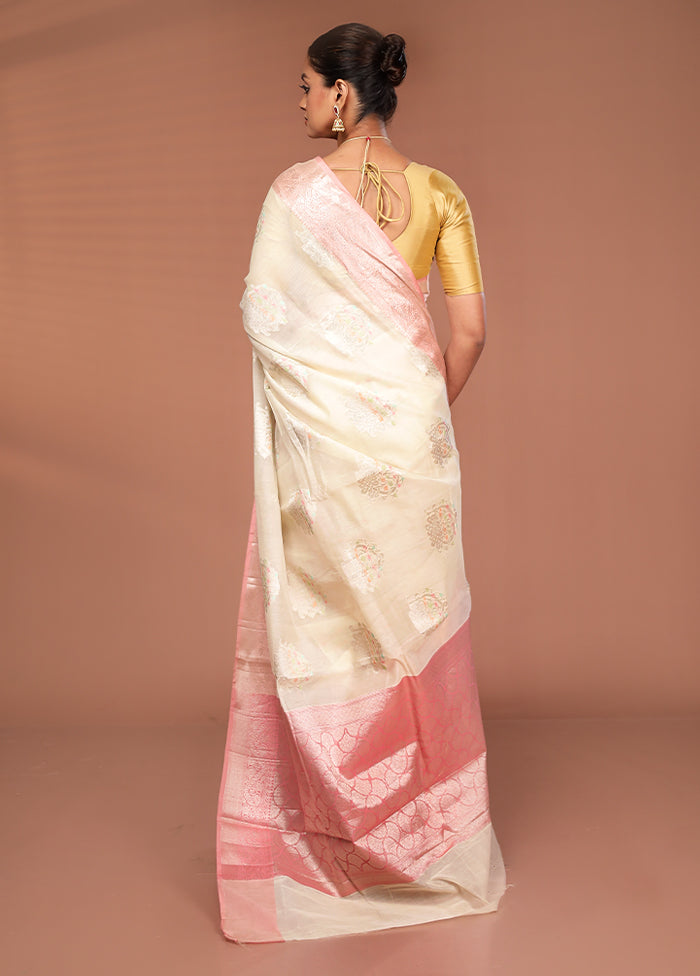 Cream Kora Silk Saree With Blouse Piece