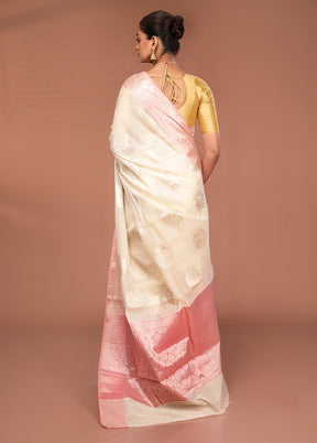Cream Kora Silk Saree With Blouse Piece