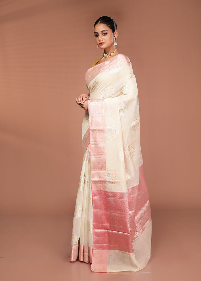 Cream Kora Silk Saree With Blouse Piece