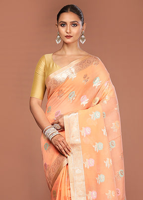 Pink Kora Silk Saree With Blouse Piece