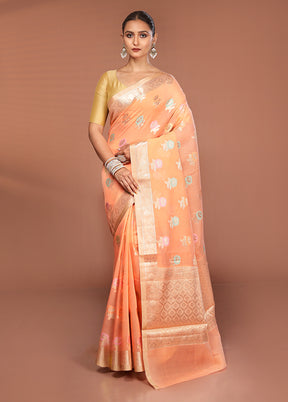 Pink Kora Silk Saree With Blouse Piece