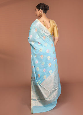 Blue Kora Silk Saree With Blouse Piece