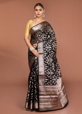 Black Kora Silk Saree With Blouse Piece