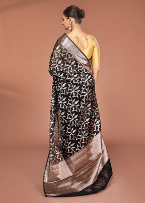 Black Kora Silk Saree With Blouse Piece