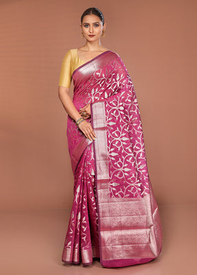 Pink Kora Silk Saree With Blouse Piece