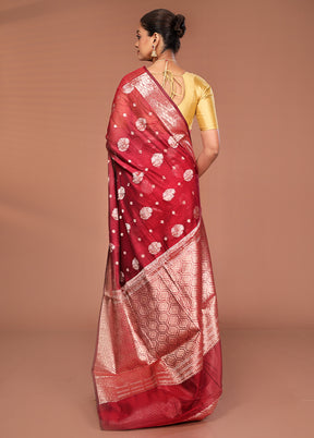 Maroon Kora Silk Saree With Blouse Piece