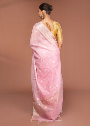 Pink Kora Silk Saree With Blouse Piece