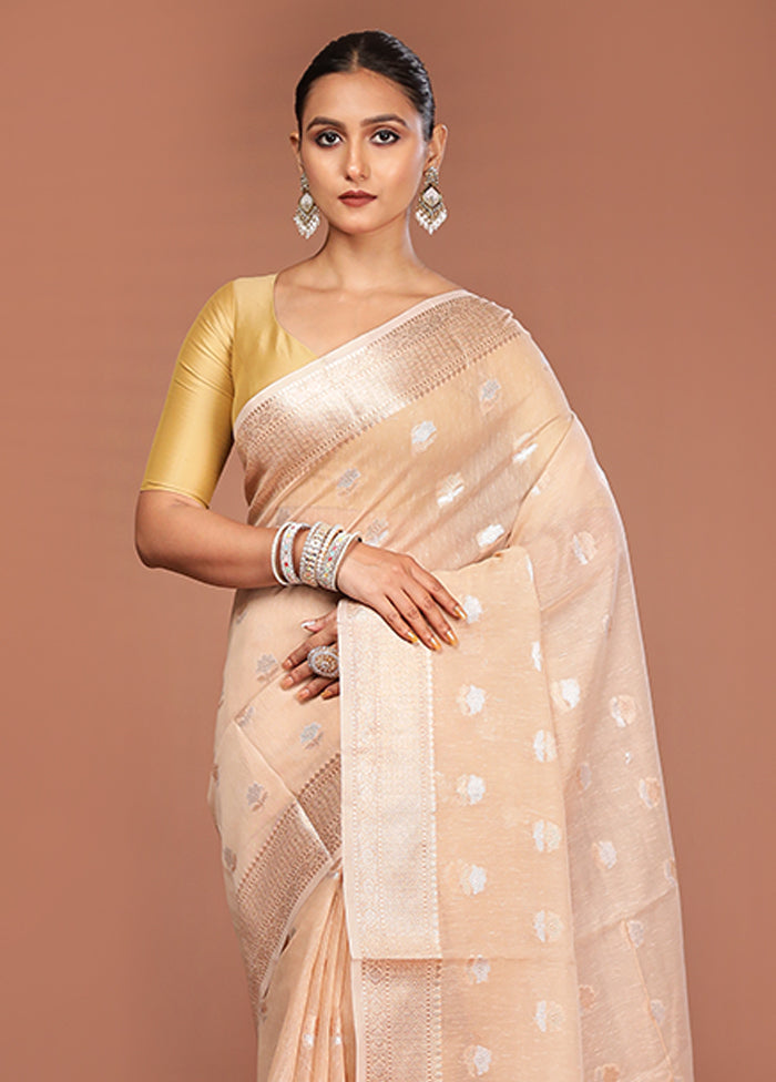 Cream Kora Silk Saree With Blouse Piece