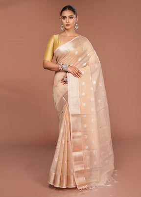 Cream Kora Silk Saree With Blouse Piece