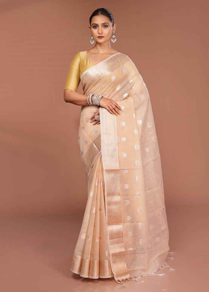Cream Kora Silk Saree With Blouse Piece