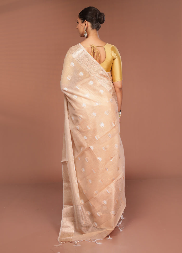Cream Kora Silk Saree With Blouse Piece