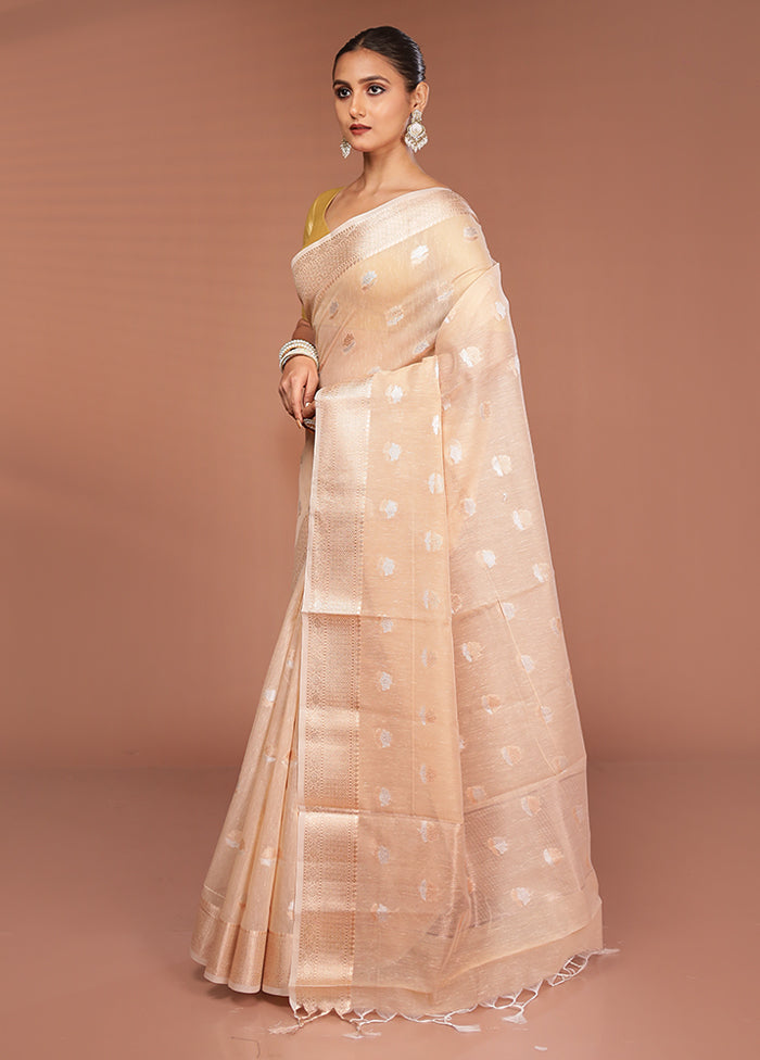 Cream Kora Silk Saree With Blouse Piece
