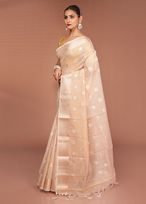 Cream Kora Silk Saree With Blouse Piece
