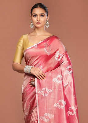Pink Tissue Silk Saree With Blouse Piece