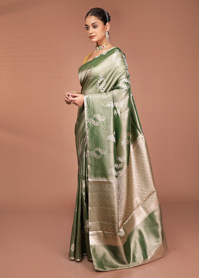 Blue Tissue Silk Saree With Blouse Piece