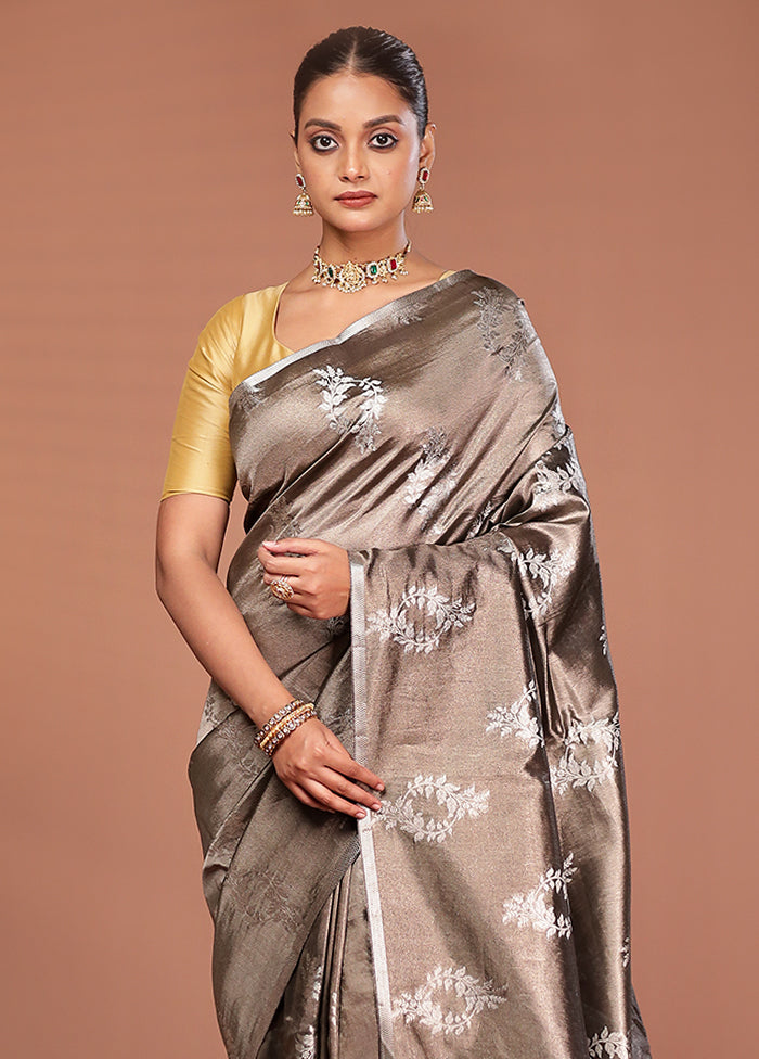 Grey Tissue Silk Saree With Blouse Piece