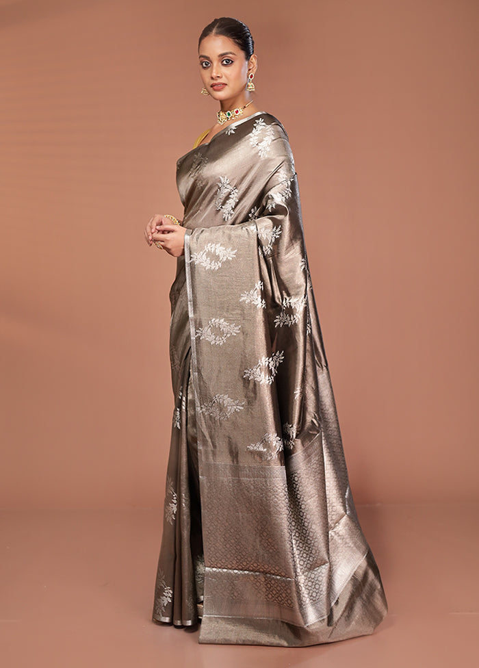 Grey Tissue Silk Saree With Blouse Piece