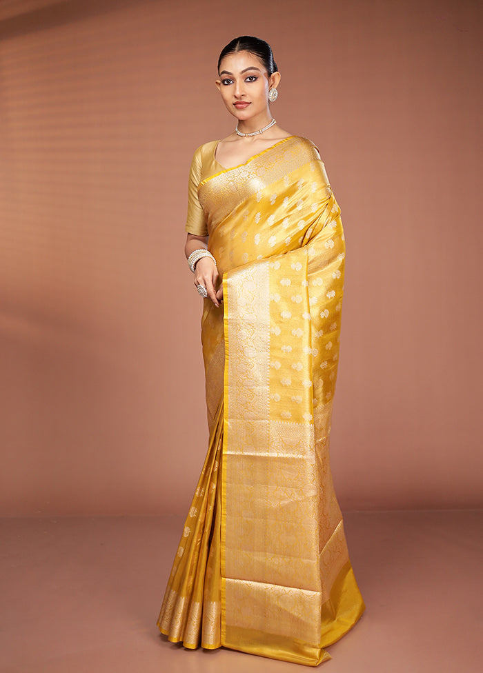 Yellow Tissue Silk Saree With Blouse Piece