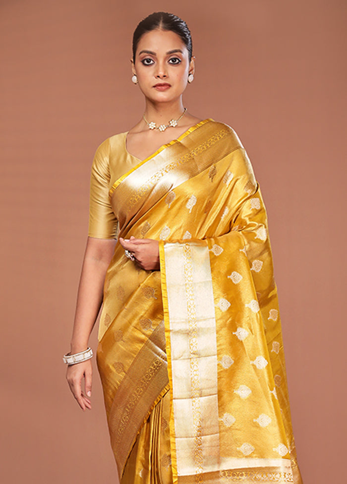 Yellow Tissue Silk Saree With Blouse Piece