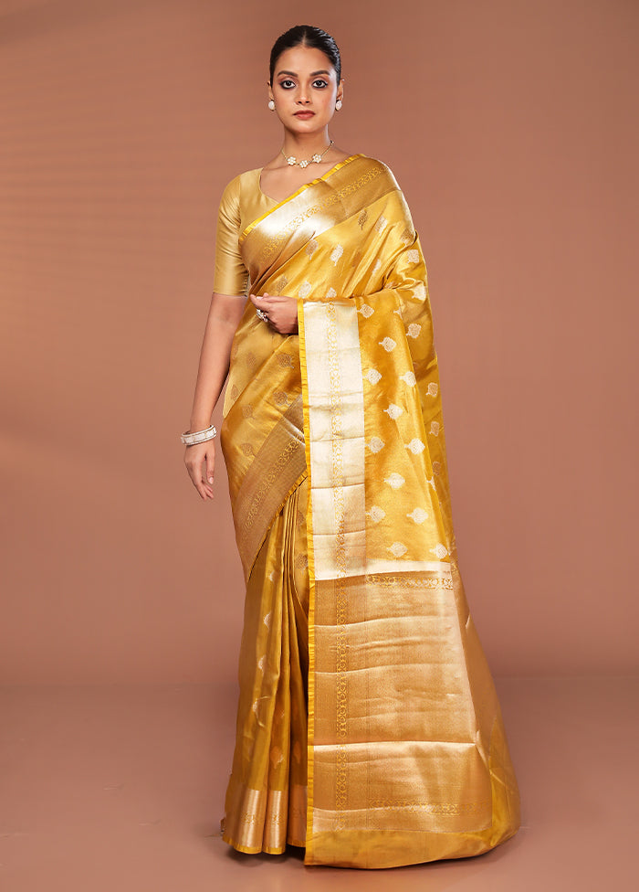 Yellow Tissue Silk Saree With Blouse Piece