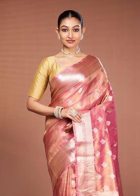 Pink Tissue Silk Saree With Blouse Piece