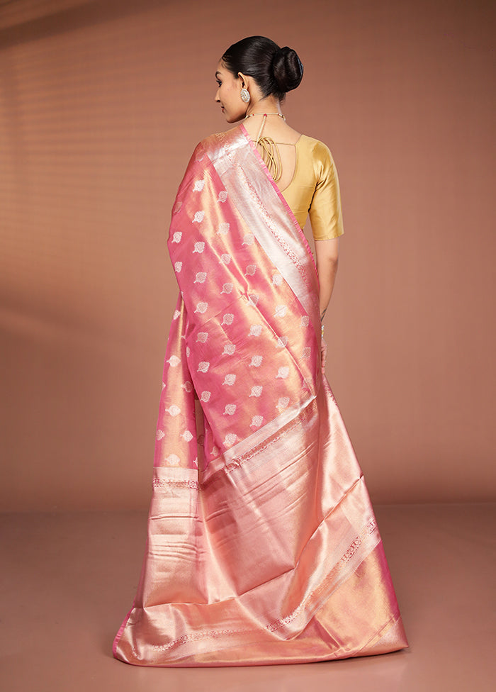 Pink Tissue Silk Saree With Blouse Piece