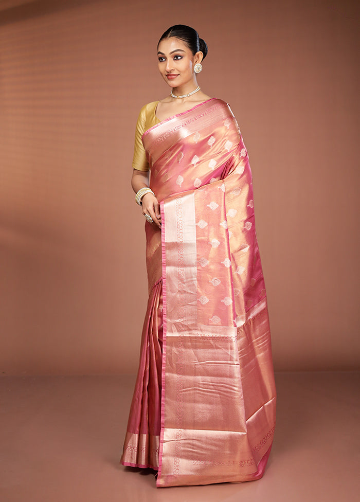 Pink Tissue Silk Saree With Blouse Piece
