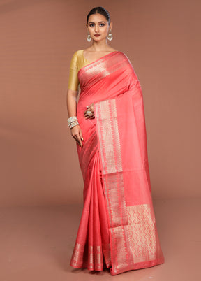 Pink Kora Silk Saree With Blouse Piece